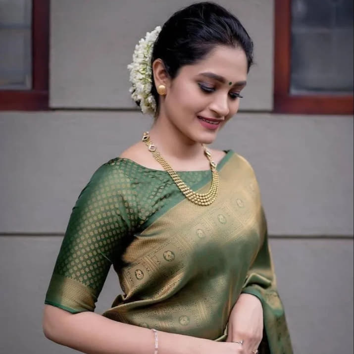 Green Soft Lichi Silk Saree