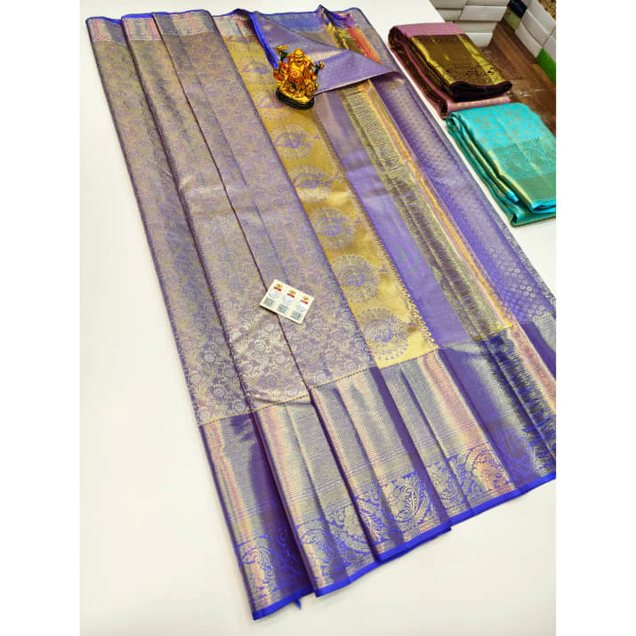 Unique Blue Color Classy Wedding Silk Saree
