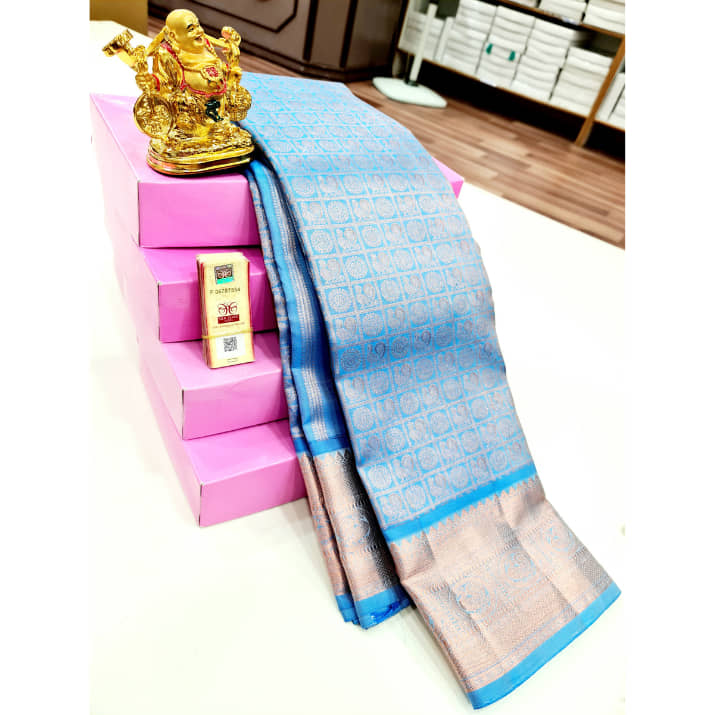 Blue Pure Silk Bridal Wedding Saree
