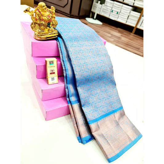 Blue Pure Silk Bridal Wedding Saree