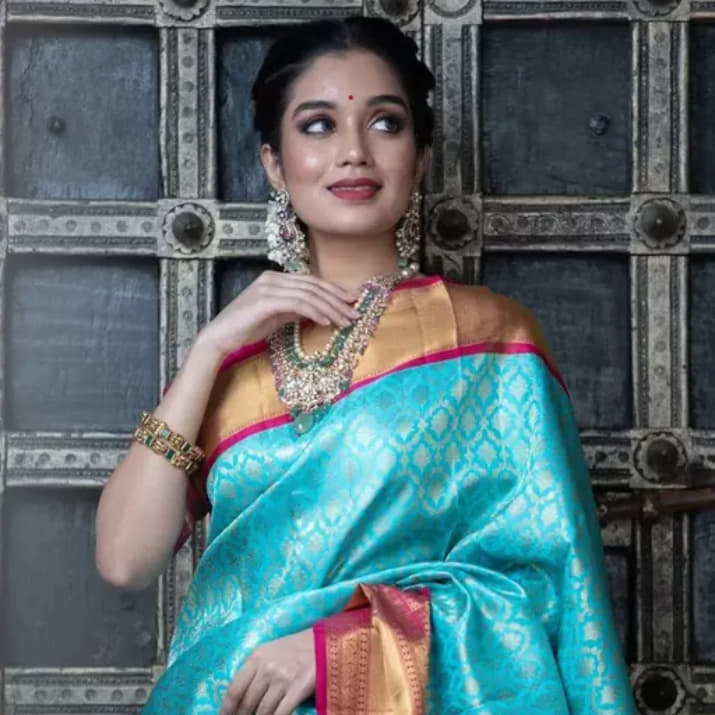 Banarasee Semi-Chiffon Saree With Silver Zari Design