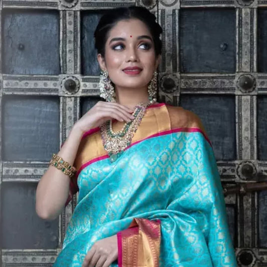Banarasee Semi-Chiffon Saree With Silver Zari Design