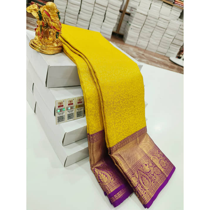 Yellow Pure Silk Bridal Wedding Saree